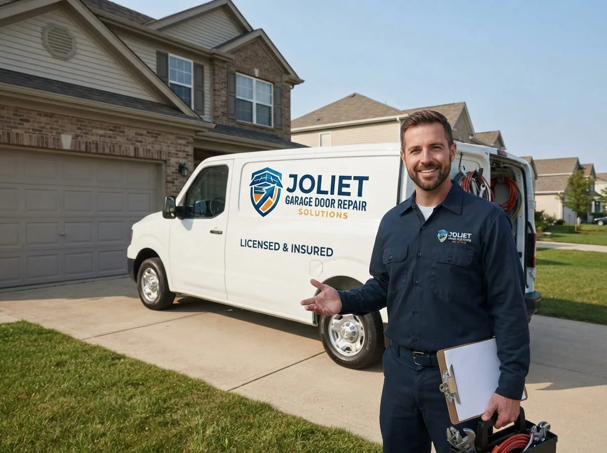 Danny Kowalski, owner of Joliet Garage Door Repair Solutions, standing in front of an open garage