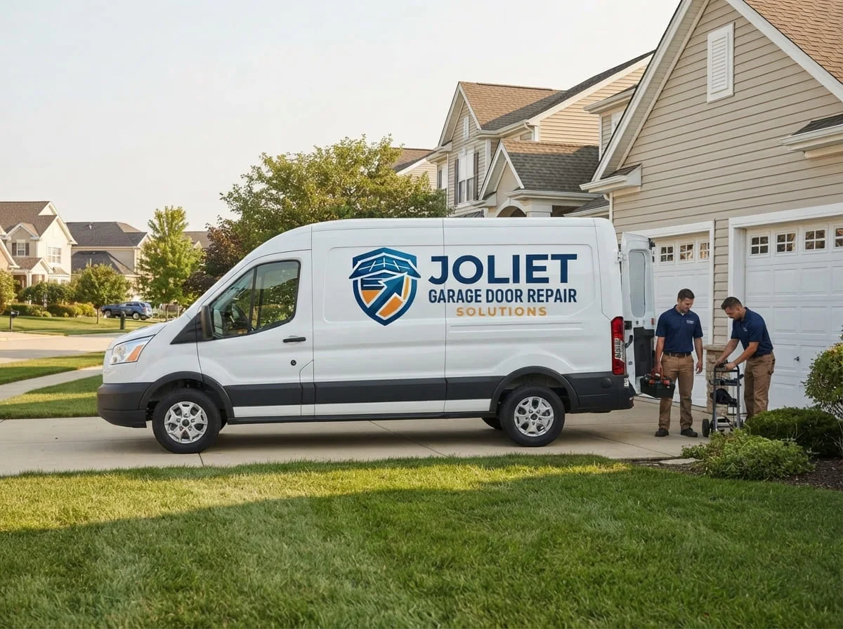 Garage door opener being serviced in a Shorewood, IL subdivision garage