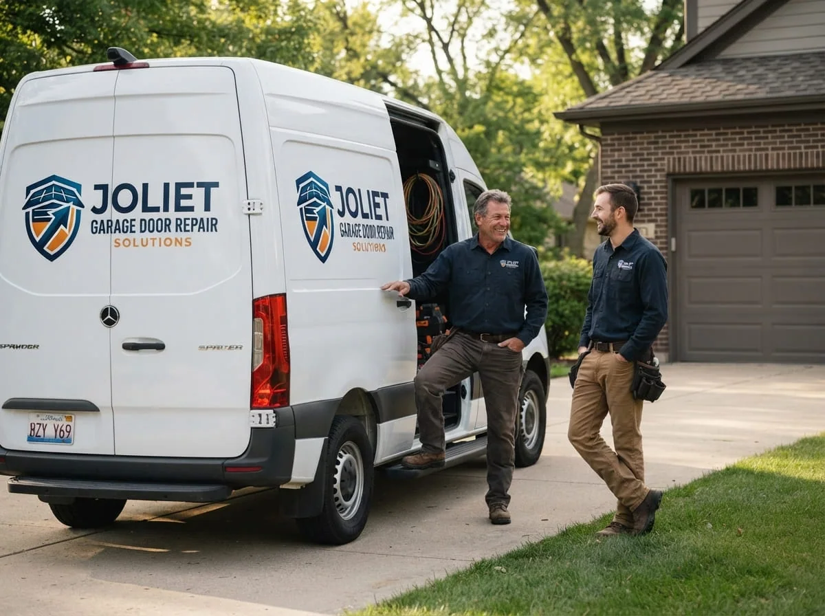 Close-up of a garage door track and roller being adjusted in Rockdale, Illinois