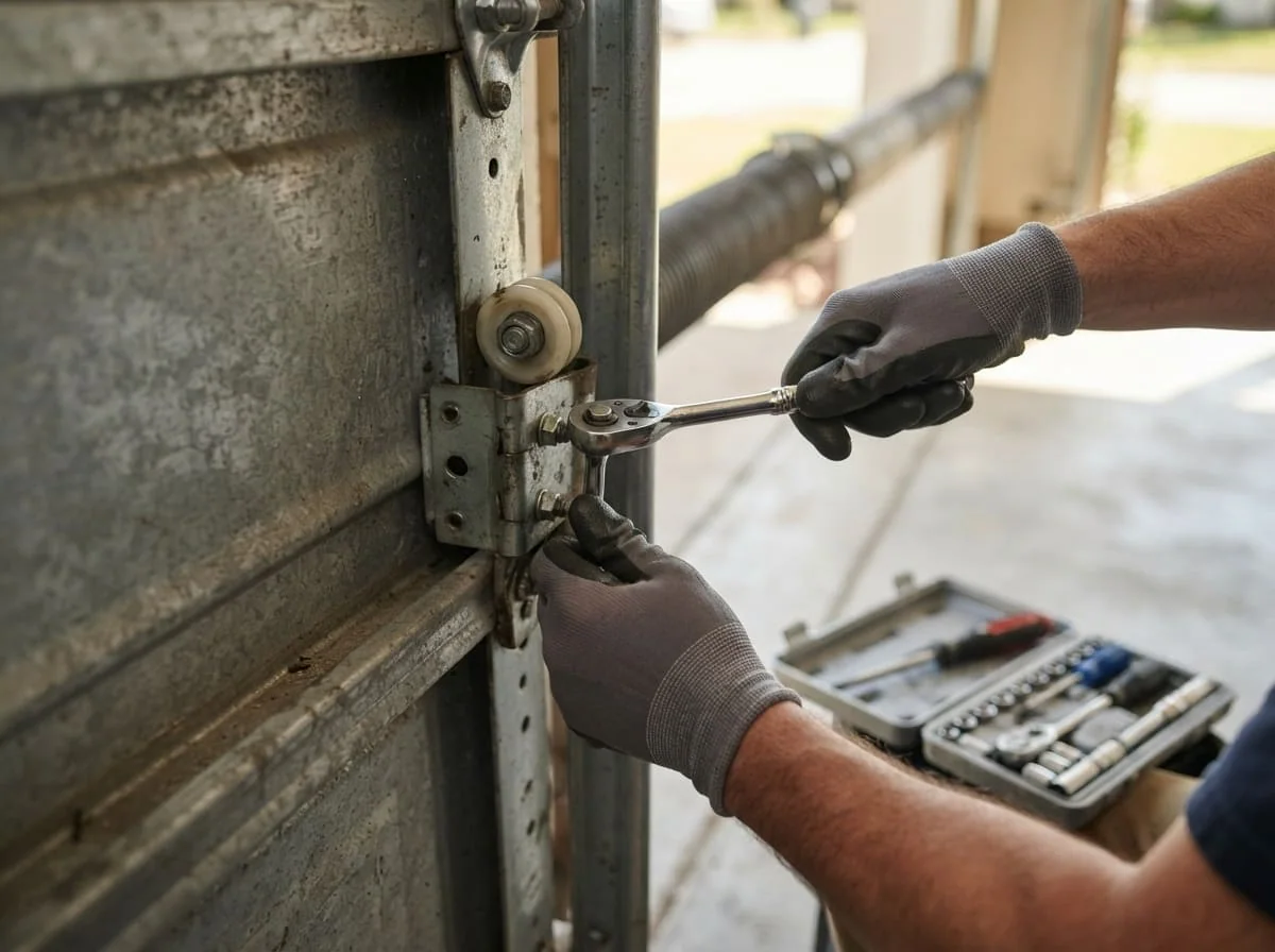 Winding bars and a new torsion spring set staged for a garage door repair in Joliet, IL